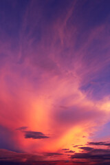Colorful clouds at sunset. dance of clouds. purple and pink colored clouds. Dramatic and romantic...
