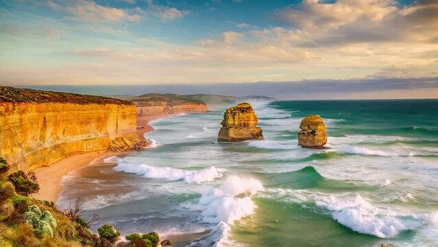 Top view of Gibson Steps by the Twelve Apostles in Port Campbell National Park on the Great Ocean Road, Victoria state, Australia.