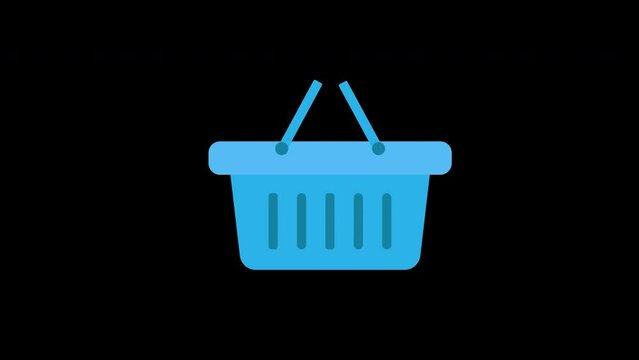 shopping basket with white handles icon concept animation with alpha channel