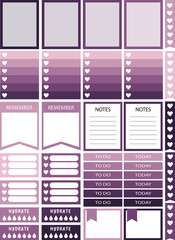 Purple planner stickers sheet, PNG with transparent background. Ideal to cut in Cricut, Silhouette or similar machines. Designed for classic Happy Planner size. 6.75 x 9.25 inches.