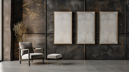 A mockup Image of  Photo Frames hanging on a wall in a modern stylized Room