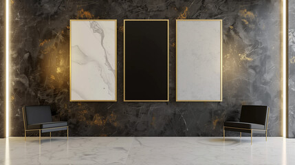 A mockup Image of  Photo Frames hanging on a wall in a modern stylized Room