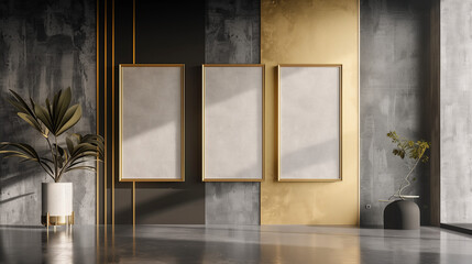 A mockup Image of  Photo Frames hanging on a wall in a modern stylized Room