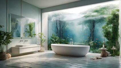 Forest Oasis: Eco-Friendly Bathroom with Panoramic Forest View