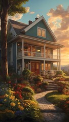 Garden Splendor: Idyllic Home with Flourishing Landscape