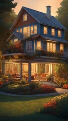 Garden Splendor: Idyllic Home with Flourishing Landscape