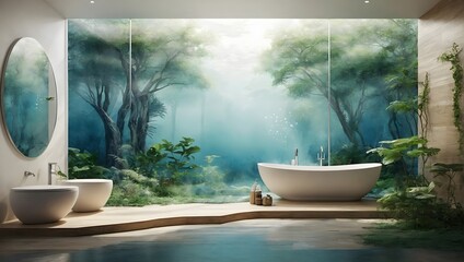 Forest Oasis: Eco-Friendly Bathroom with Panoramic Forest View