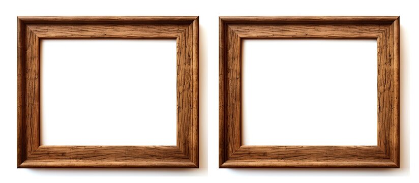 Two brown hardwood picture frames in a rectangular shape, showcasing a beautiful wood stain pattern and symmetrical design. Creative arts meet tints and shades in this fixture