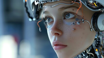 Profile of a futuristic AI, a blend of human beauty and robotic complexity