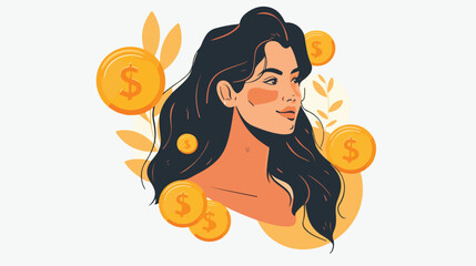 beautiful woman with coins retro style