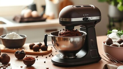 An electric mixer, perfect for baking enthusiasts to whip up delicious cakes, cookies, and pastries. - obrazy, fototapety, plakaty