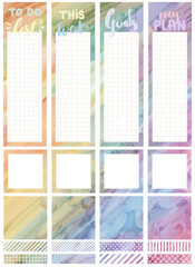 Rainbow and colorful Spring planner stickers sheet PNG with transparent background. Ideal to cut in Cricut, Silhouette or similar machines. Designed for classic Happy Planner size. 6.75 x 9.25 inches.