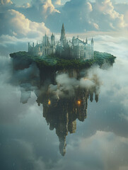 Floating Islands, Clouds, Mystical, City in the Sky, Rainy Weather, Photography, Backlights, Vignette