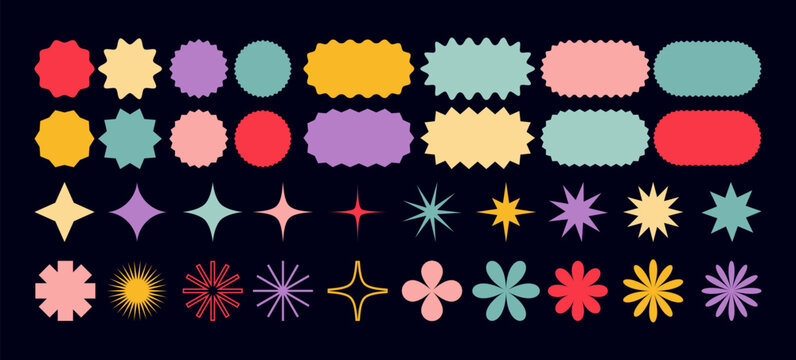 Minimalist Vector Geometric Shapes Set. Modern Symbols, Labels and Icons. Stars, Flowers and Circles with ZigZag Edge
