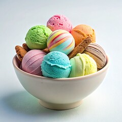 Set of Various Colorful Ice Cream Scoops on Bowl - Delicious Frozen Treats