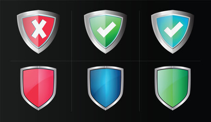 Shield Shape with Golden and Silver Gradient. Sheild security and guarantee safe and elegeant symbol vector design element and shapes	
