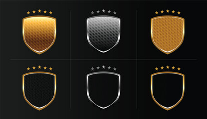 Shield Shape with Golden and Silver Gradient. Sheild security and guarantee safe and elegeant symbol vector design element and shapes	
