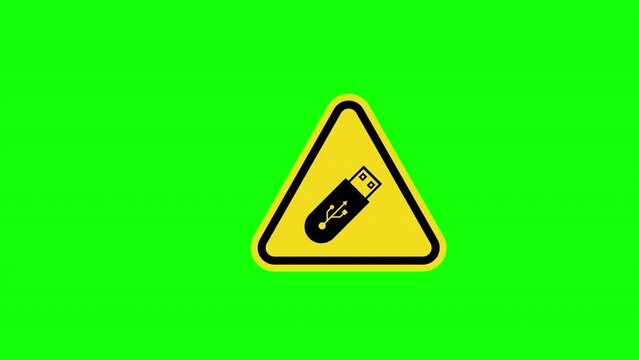 yellow triangle Caution warning usb flash drive Symbol Sign icon concept animation with alpha channel