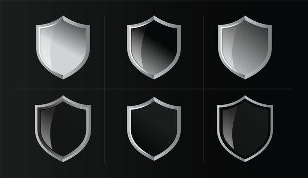 Shield Shape with Golden and Silver Gradient. Sheild security and guarantee safe and elegeant symbol vector design element and shapes	
