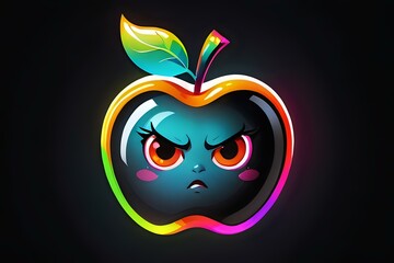 Colorful Angry Apple Cartoon with Rainbow Outline.

Vibrant image of an angry apple cartoon with a rainbow outline, set against a dark background. Ideal for children's illustrations, playful designs, 