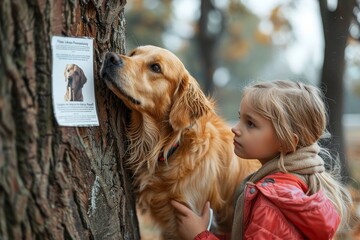 Emotional reunion unfolds as a girl lovingly embraces her lost dog found beside its own missing poster