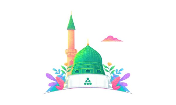 Masjid-e-Nabvi. Happy Eid Milad Un Nabi. Masjid 3d Model of celebrating 12 rabi ul awwal. Birth of Hazrat Muhammad Mustafah 3D Rendering 