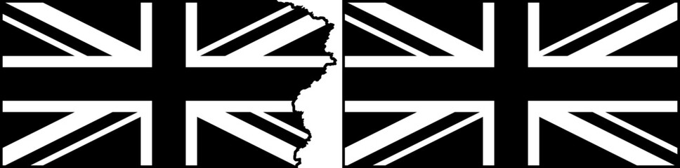 Black Great Britain flags vector. Standard flag and with torn edges - obrazy, fototapety, plakaty