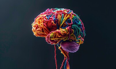 A human brain made of colorful tangled threads