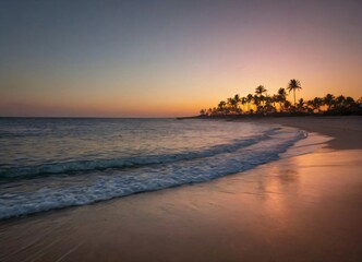 Sunset on the beach with palm trees, tropical