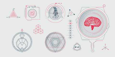 Circular vector infographic elements for sci-fi interface. - 768334446