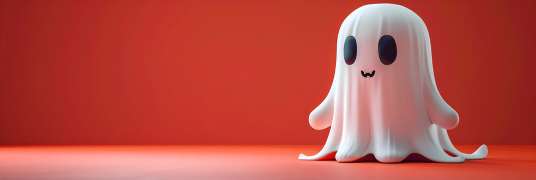 Cute friendly Ghost. Happy Halloween banner or poster ,
A ghost in the air with a ghost on it
