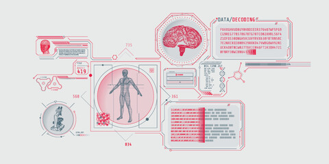 Futuristic brain research program interface with data decoding. - 768335605