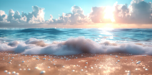 A summer day sand with blurred sea sky background copy space or for product