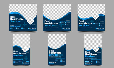 Social media post feed and story size template for medical and health care services promotion