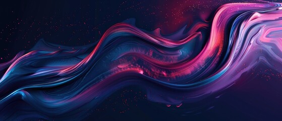 Spilled oil paint shimmers on a black background. Abstract geometric illustration of doodle waves with a felt-tip pen with a gradient on a dark background. Creative cover, wallpaper, flyer design. - obrazy, fototapety, plakaty