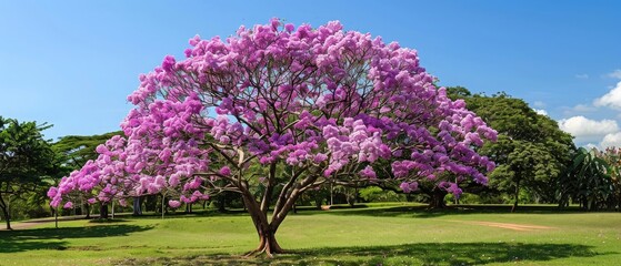 Tabebuia consists almost entirely of trees, but a few are often large shrubs. A few species produce timber, but the genus is mostly known for those that are cultivated as flowering trees. - obrazy, fototapety, plakaty