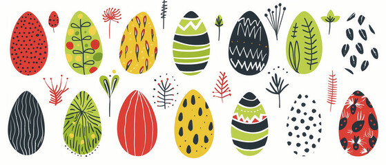 Set of easter eggs hand drawn style flat design colorful illustration on white background