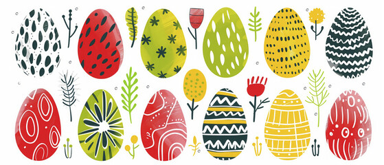 Set of easter eggs hand drawn style flat design colorful illustration on white background