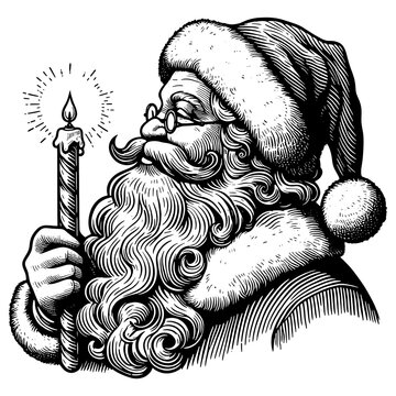 recommend clip art: Jolly Santa Claus Vintage Line Art PNG illustration with transparent background