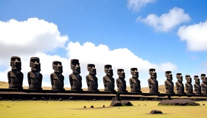 Moai historical statues in a landscape