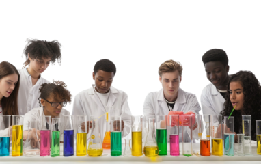 Students Joining Forces for a Science Project Isolated on Transparent Background PNG.