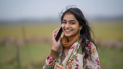 Young Indian Girl using a Mobile Phone