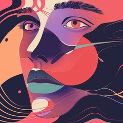 Surreal and colorful vector artwork of a woman's face, perfect for modern design and creative expressions.