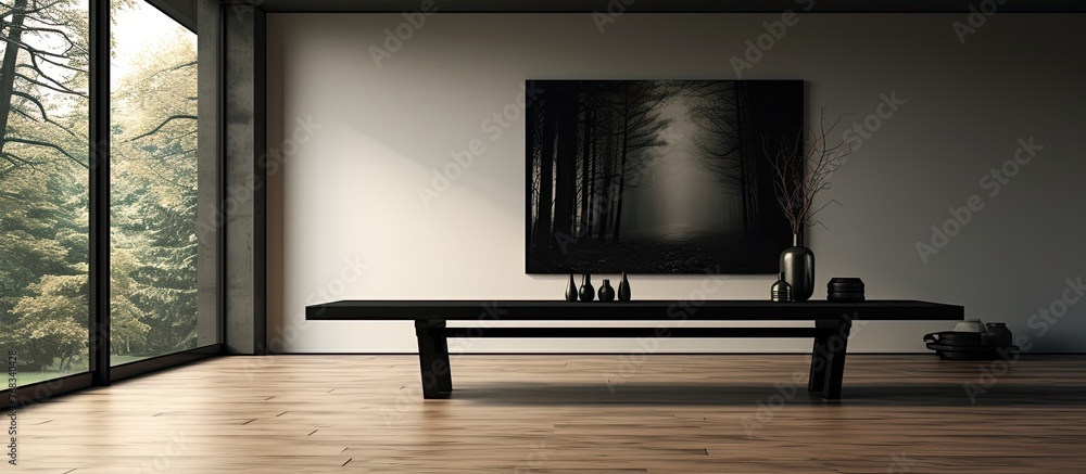 Poster a room featuring various vases displayed on a table, adding an elegant touch to the decor