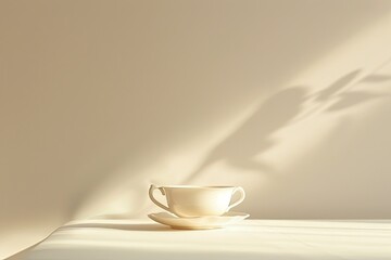 A delicate porcelain tea cup set against a pure - obrazy, fototapety, plakaty