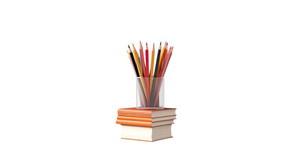 Fototapeta premium A stack of books with a pencil holder isolated on transparent background