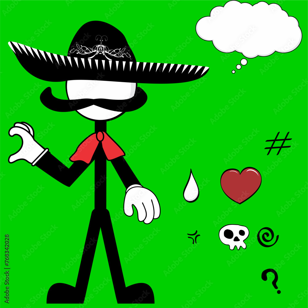 Wall mural mexican mariachi pictogram cartoon love heart hand pack collection in vector format