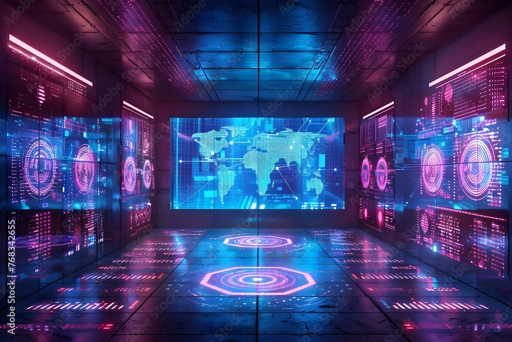 Aufkleber futuristic digital networking room with modern technology and data convergence embodying the pulse o