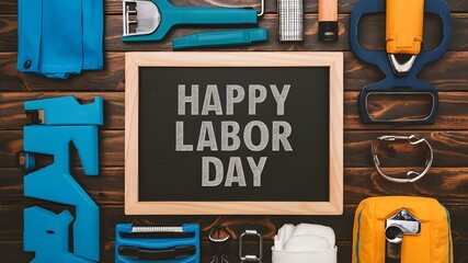 Happy Labor Day Background Concept: Construction Tools and Accessories