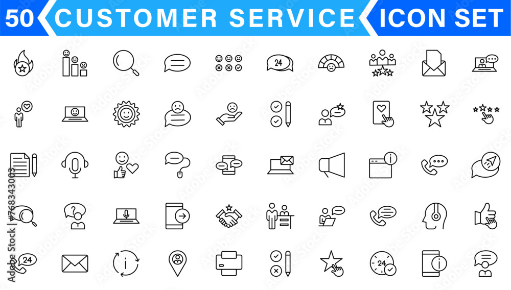 Poster customer service and support - outline icon collection. thin line set contains such icons as online 